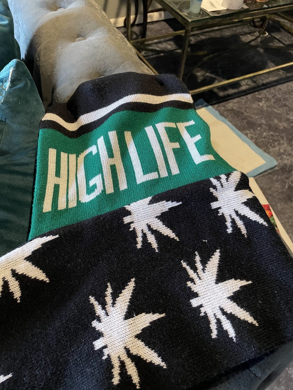 High Life Knit Hoodie With Scarf - Black & Green